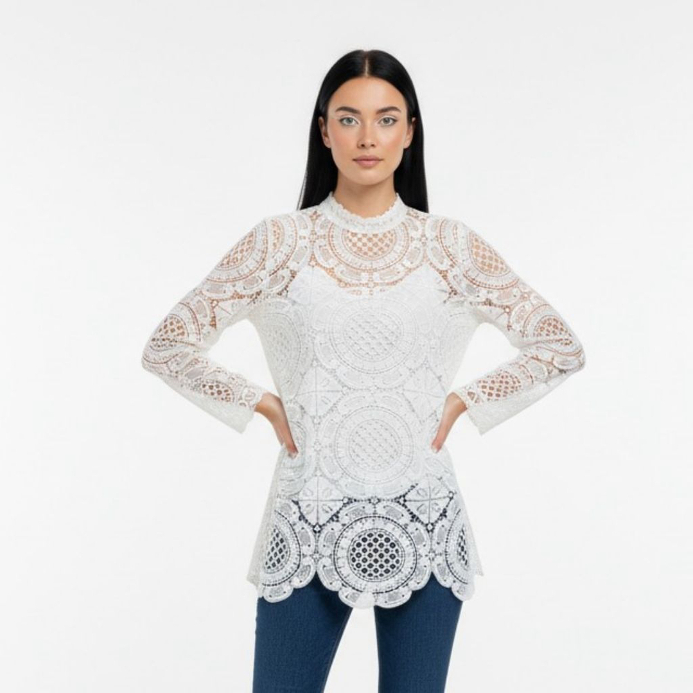 James Coviello White Laced Medallion Blouse - XS